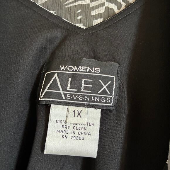 Alex Evenings Two Piece Top & Jacket 1X Black Floral Metallic Thread Detailing - Picture 3 of 10